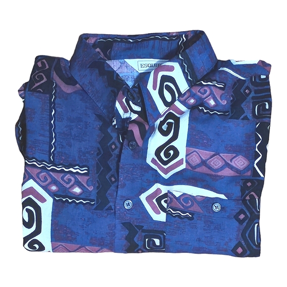 ESQUIRE Vintage Men's Button-down Aztec Pattern - Picture 4 of 7